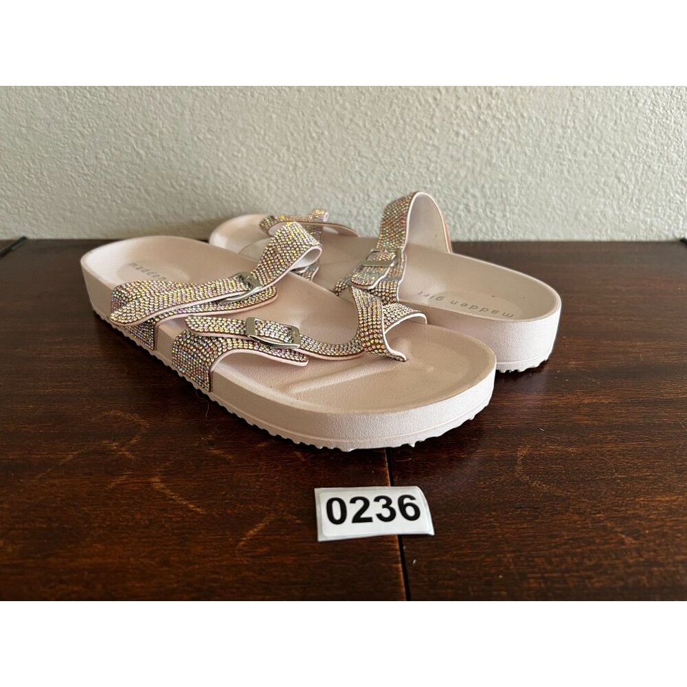 Madden GIrl Twila R Footbed Sandals Sz 9 Slip On Rhinestone Buckles Platform